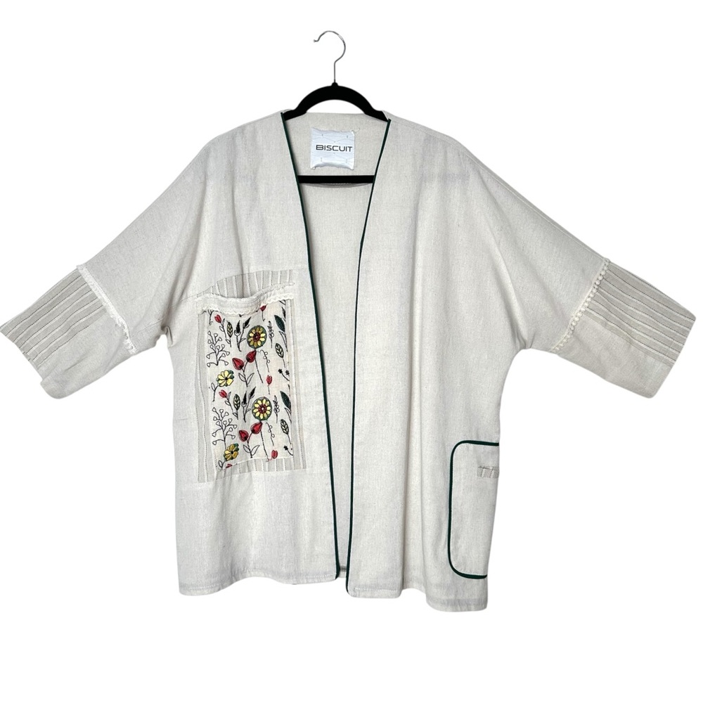 Boho Lagenlook Embroidered Kimono Jacket Floral Oversized Artistic Goblincore